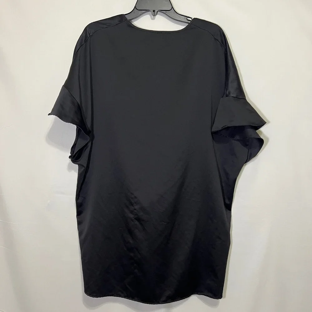 Victoria Secret Black Satin Ruffle Kimono Robe One Size Lingerie